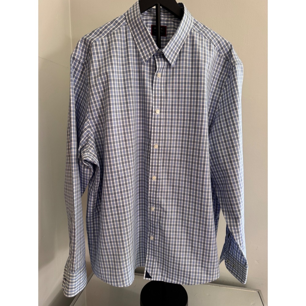 UNTUCKit Durif-WF Mens XXL Relaxed Fit Blue Check Wrinkle Free Button Down Shirt